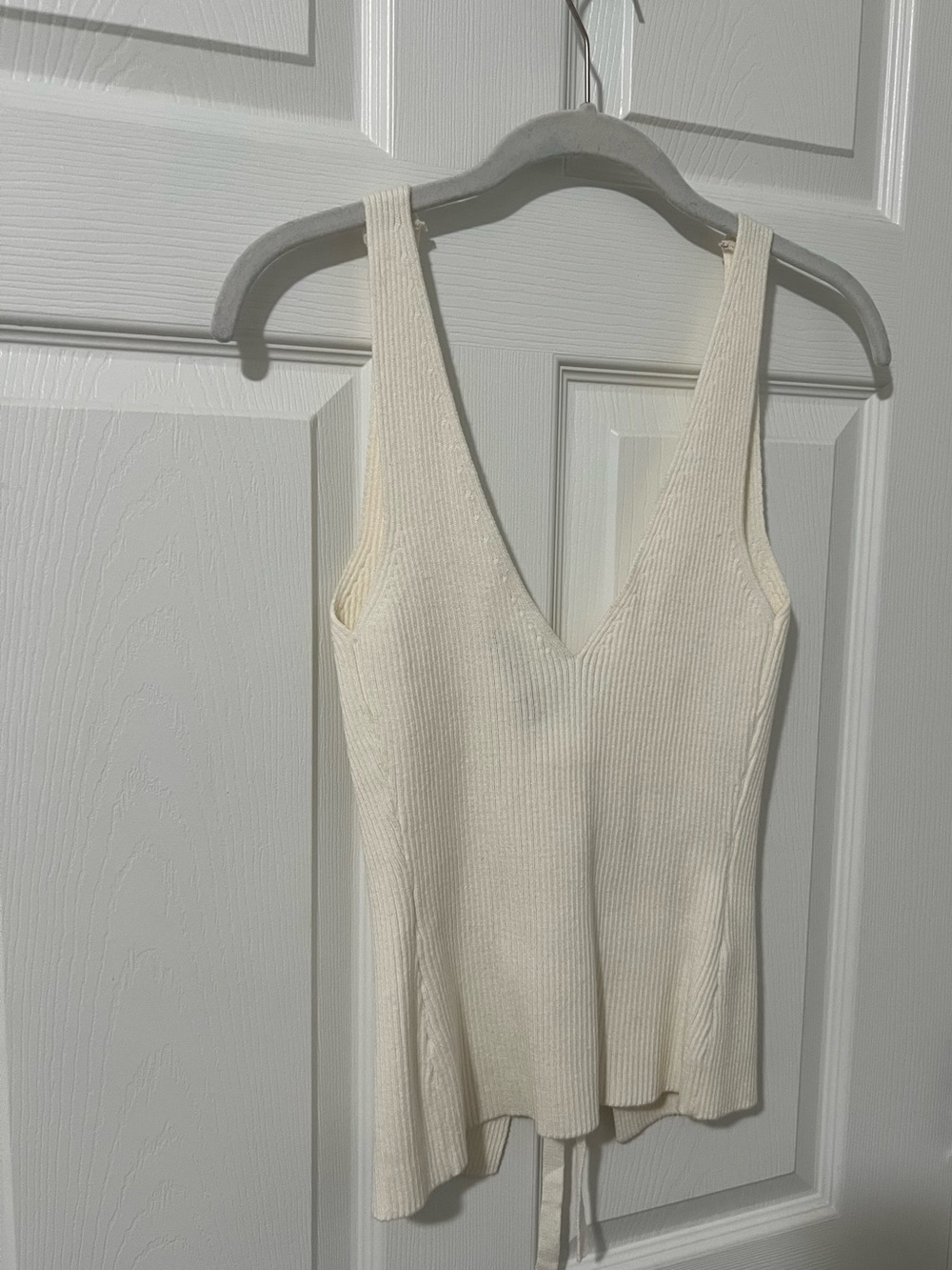 Nasty Gal Ivory Ribbed V-Neck Tank